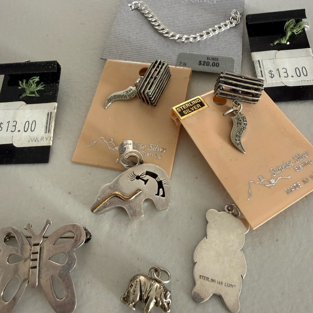 Sterling Silver Charm Pendants Lot - Butterfly, Bear, Elephant, - Picture 2 of 6